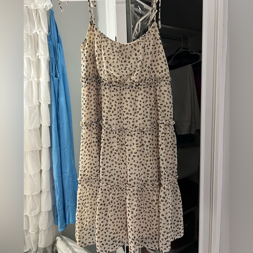 Aqua cheetah print ruffle mini dress